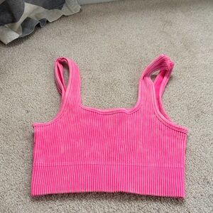 Zenana Outfitters Bright Pink Ribbed Crop Top